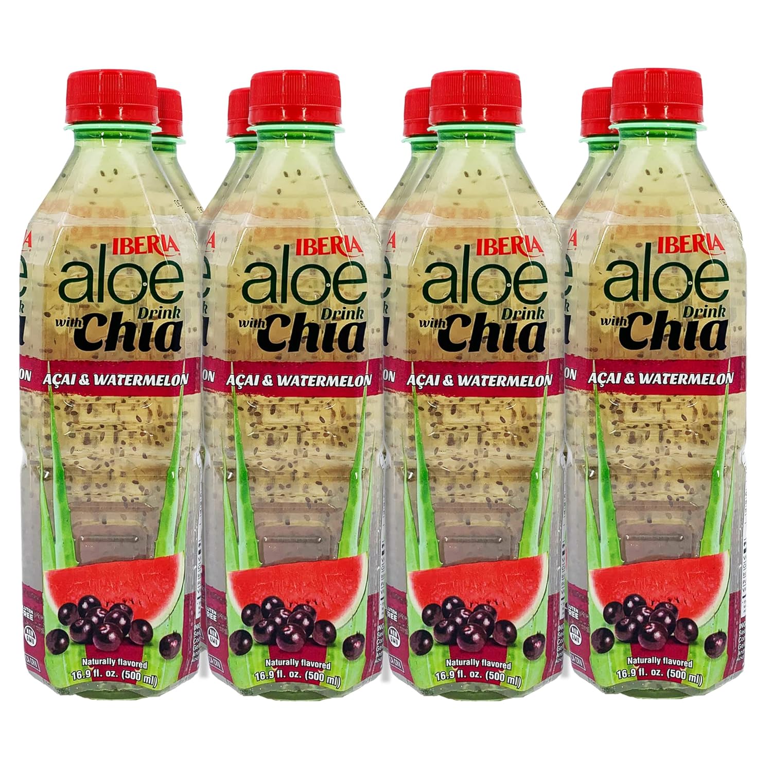 Iberia Aloe Vera Drink with Aloe Pulp and Chia Seeds 16.9 Ounce (Pack of 6) 2 X Watermelon & Acai， 2 x Mango， 2 x Pineapple - Image 1